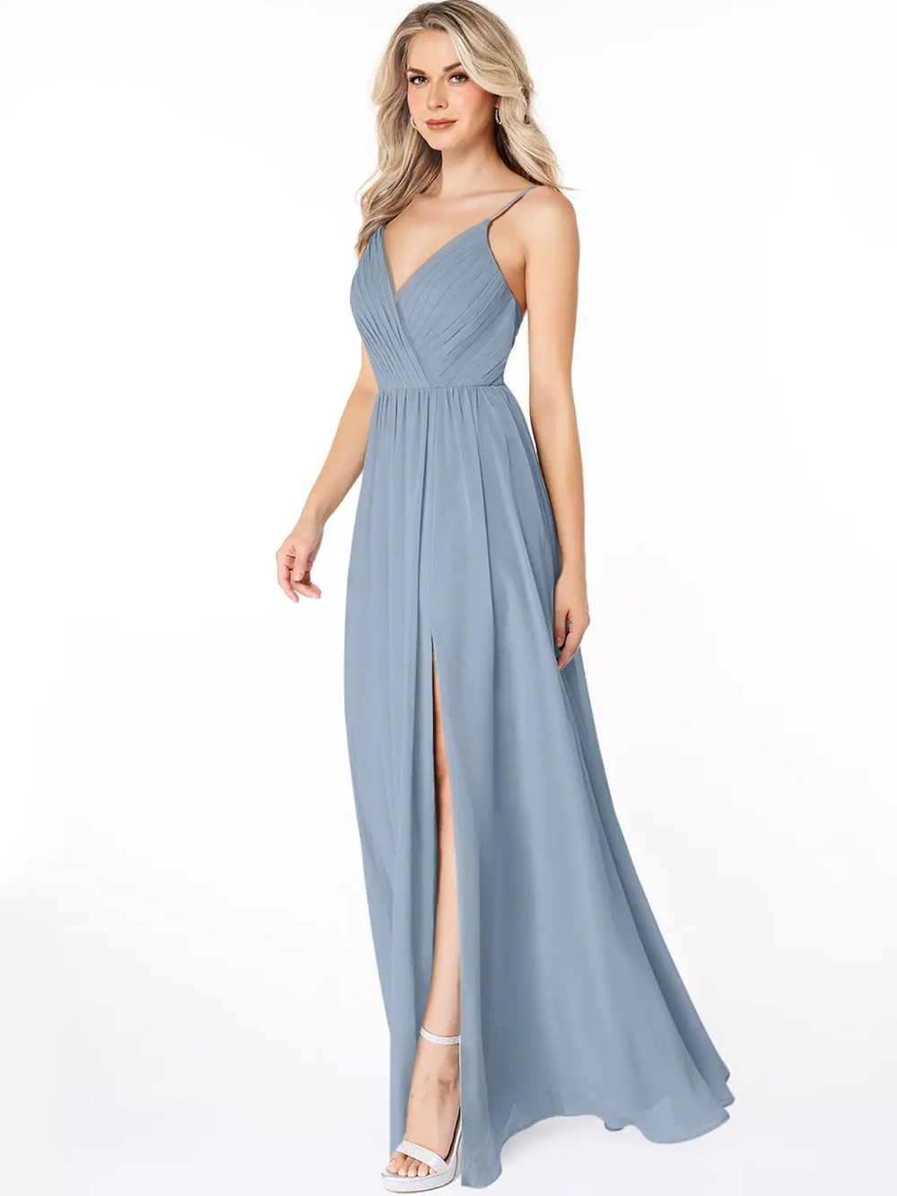 Azazie Gracie Dusty Blue Chiffon - NWT